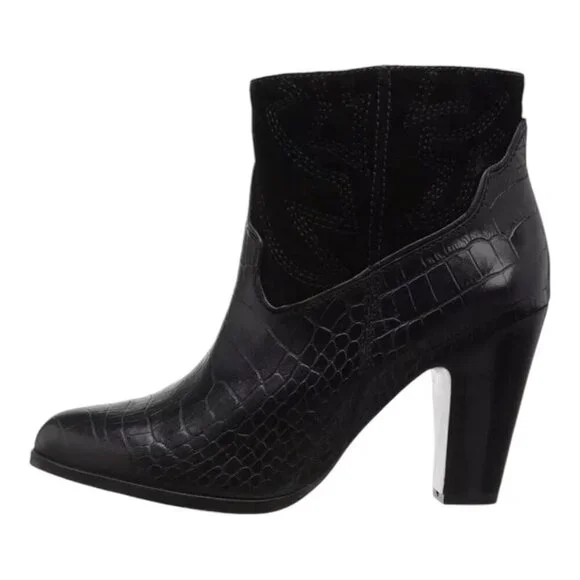 Matisse‎ X Understated Black Leather Boot Done N Dusted Suede Pointy Toe Western - Picture 3 of 10